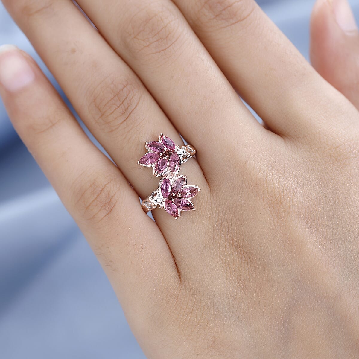 Premium Morro Redondo Pink Tourmaline Bypass Ring in Vermeil RG and Platinum Over Sterling Silver (Size 5.0) 1.35 ctw image number 2