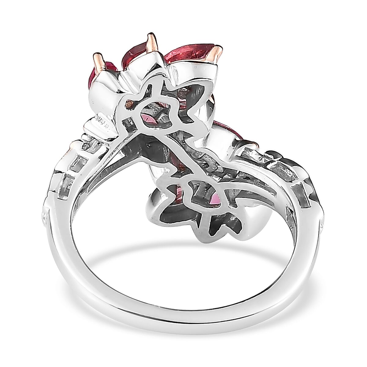 Premium Morro Redondo Pink Tourmaline Bypass Ring in Vermeil RG and Platinum Over Sterling Silver (Size 5.0) 1.35 ctw image number 4