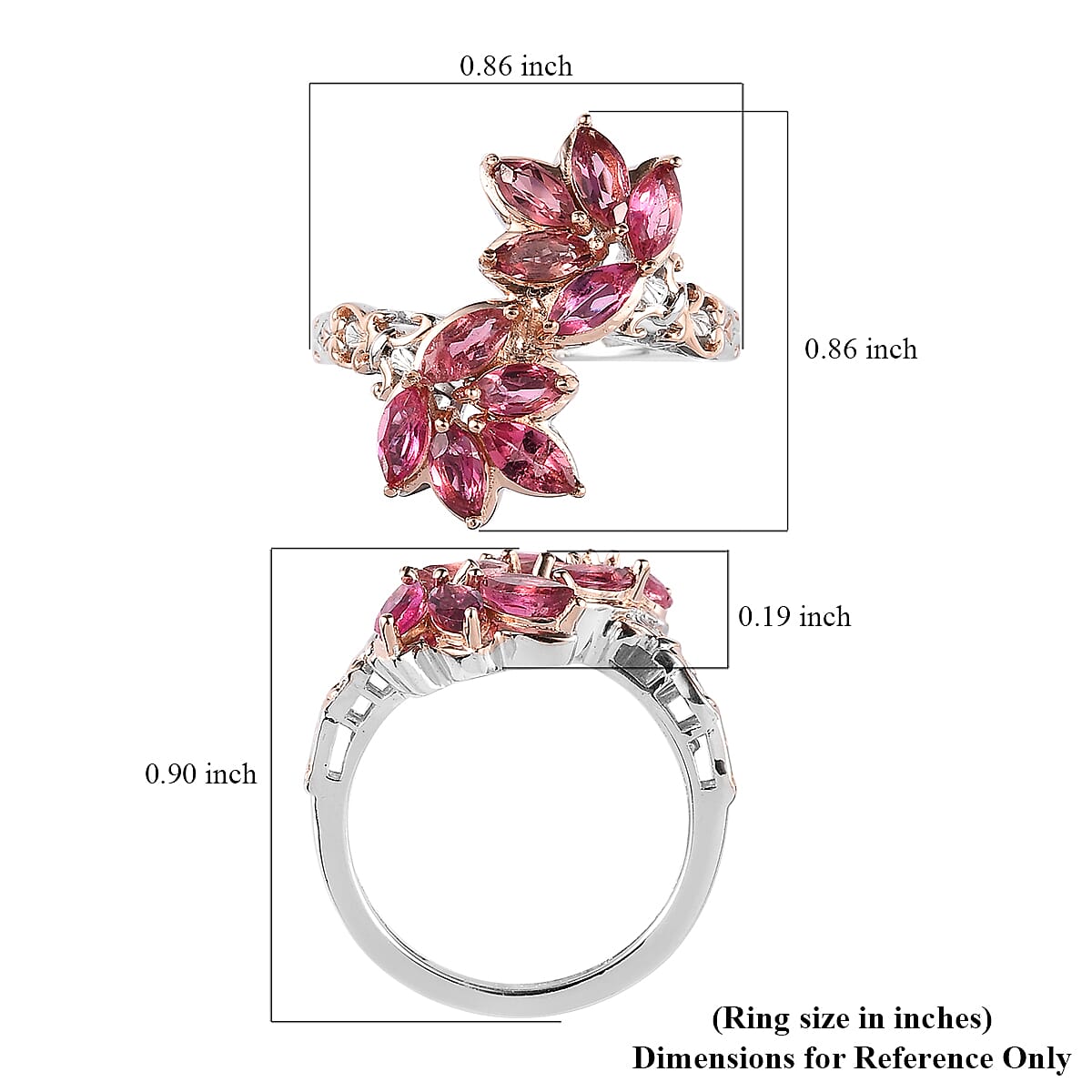 Premium Morro Redondo Pink Tourmaline Bypass Ring in Vermeil RG and Platinum Over Sterling Silver (Size 5.0) 1.35 ctw image number 5