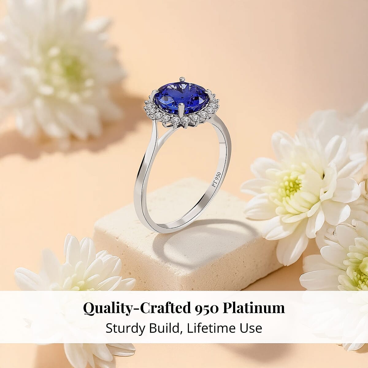 Certified Rhapsody 950 Platinum AAAA Tanzanite and E-F VS Diamond Sunburst Ring (Size 11.0) 5.40 Grams 3.30 ctw image number 2