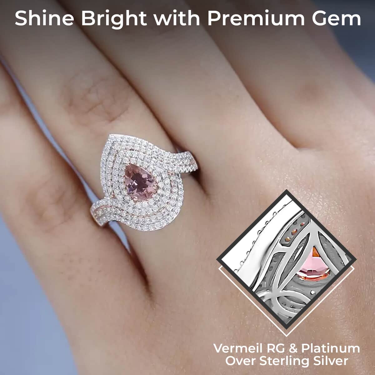 Premium Morro Redondo Pink Tourmaline and Moissanite Ring in Vermeil RG and Platinum Over Sterling Silver 1.15 ctw image number 2