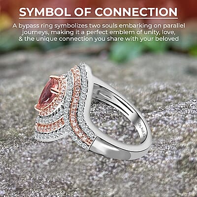 Premium Morro Redondo Pink Tourmaline Ring, Moissanite Accent Ring, Vermeil RG and Platinum Over Sterling Silver Ring, Tourmaline Jewelry 1.15 ctw