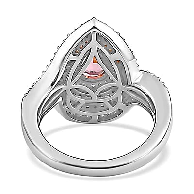 Premium Morro Redondo Pink Tourmaline Ring, Moissanite Accent Ring, Vermeil RG and Platinum Over Sterling Silver Ring, Tourmaline Jewelry 1.15 ctw