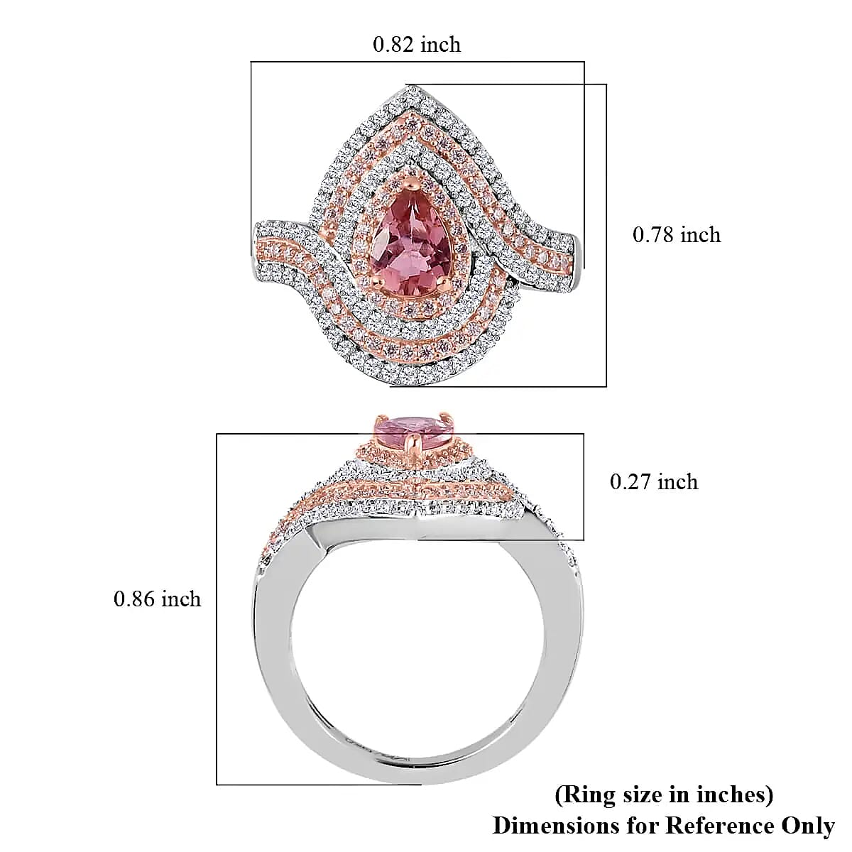 Premium Morro Redondo Pink Tourmaline Ring, Moissanite Accent Ring, Vermeil RG and Platinum Over Sterling Silver Ring, Tourmaline Jewelry 1.15 ctw