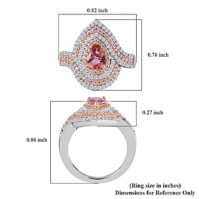 Premium Morro Redondo Pink Tourmaline Ring, Moissanite Accent Ring, Vermeil RG and Platinum Over Sterling Silver Ring, Tourmaline Jewelry 1.15 ctw