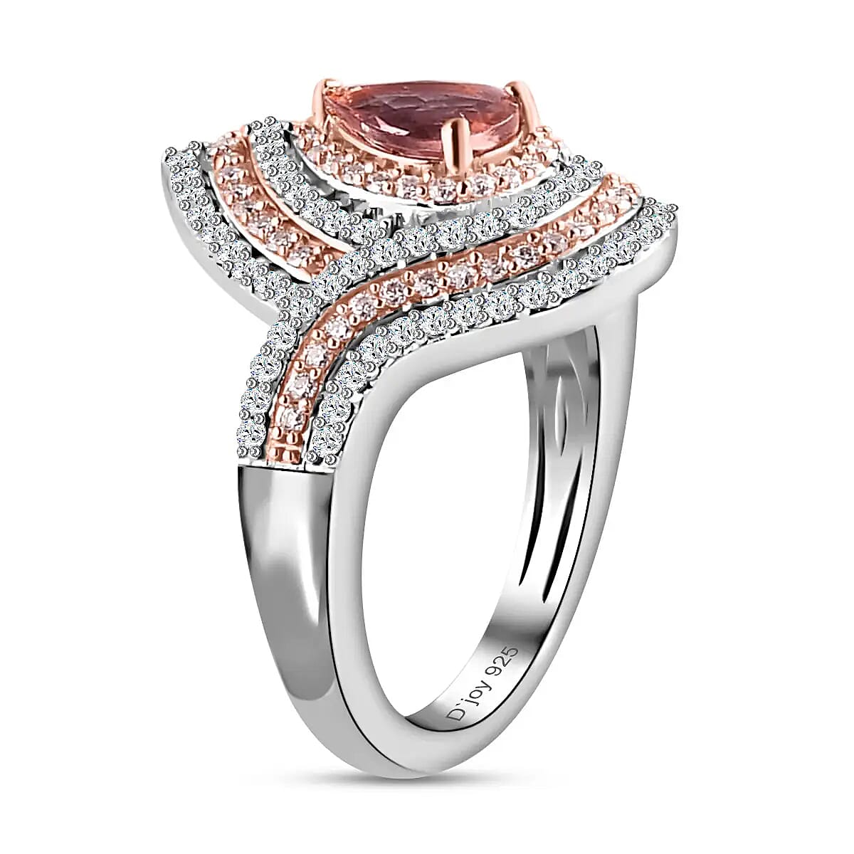 Premium Morro Redondo Pink Tourmaline Ring, Moissanite Accent Ring, Vermeil RG and Platinum Over Sterling Silver Ring, Tourmaline Jewelry 1.15 ctw image number 5