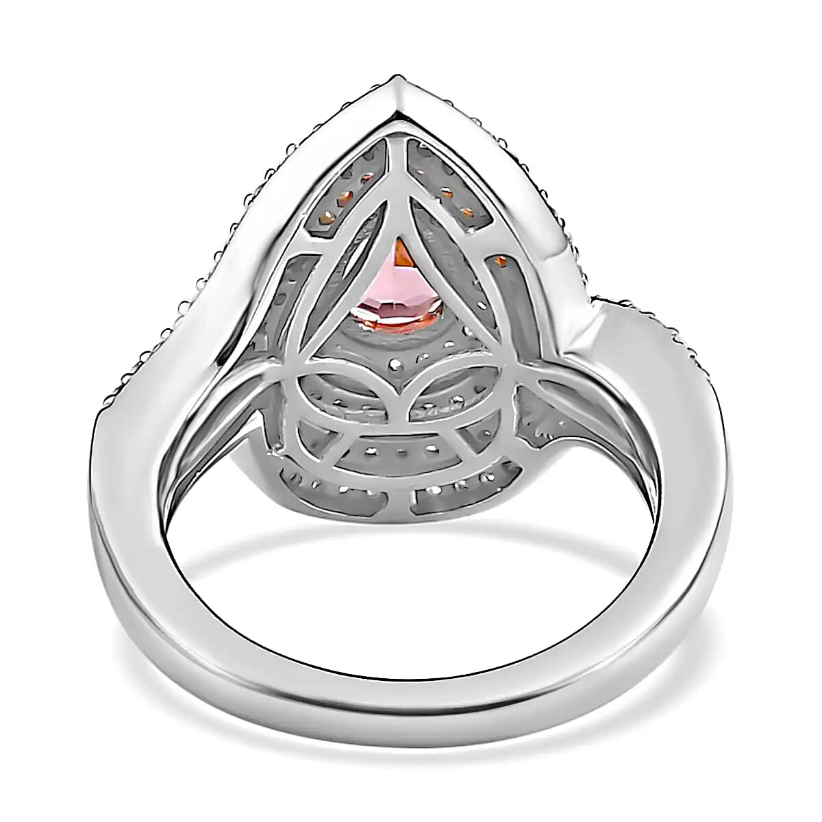 Premium Morro Redondo Pink Tourmaline Ring, Moissanite Accent Ring, Vermeil RG and Platinum Over Sterling Silver Ring, Tourmaline Jewelry 1.15 ctw image number 4
