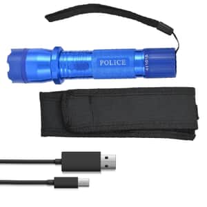 Blue Personal Protection USB Rechargeable Stun Gun With High Power LED Flashlight, Personal Self Defense Tool With Safety Switch