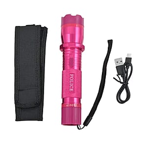 Closeout Pink Personal Protection USB Rechargeable Stun Gun With High Power LED Flashlight, Personal Self Defense Tool With Safety Switch