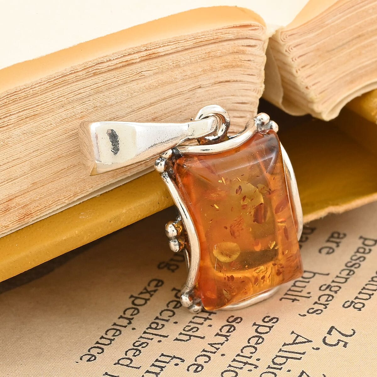 Baltic Amber Solitaire Pendant in Sterling Silver image number 1