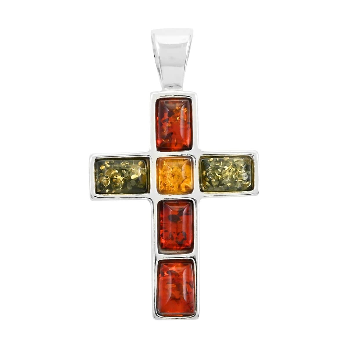 Multi Color Amber Cross Pendant in Sterling Silver image number 0