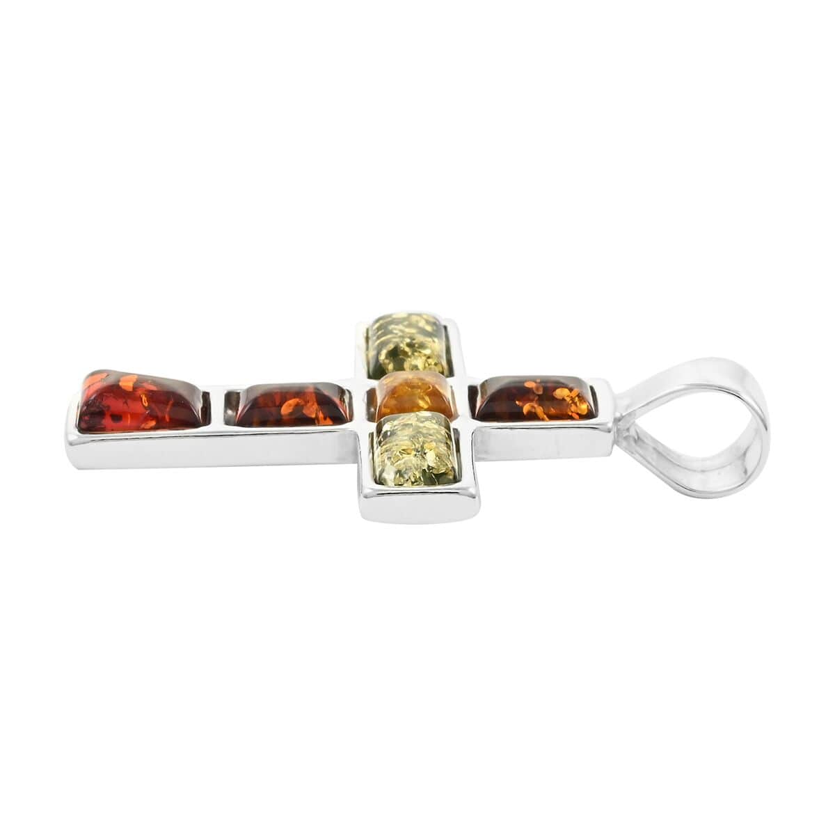 Multi Color Amber Cross Pendant in Sterling Silver image number 3