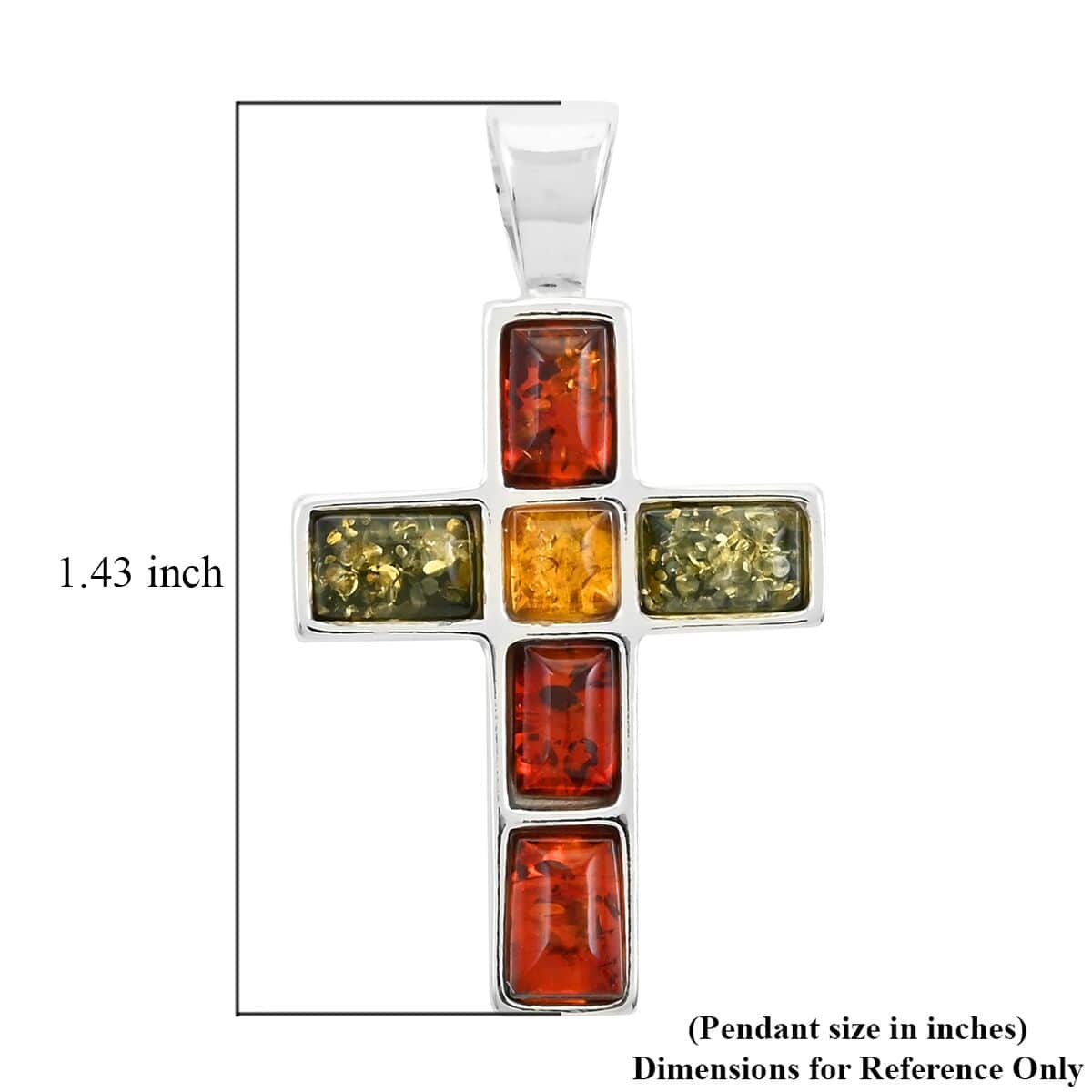 Multi Color Amber Cross Pendant in Sterling Silver image number 4