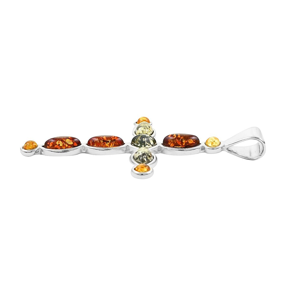 Multi Color Amber Cross Pendant in Sterling Silver image number 3