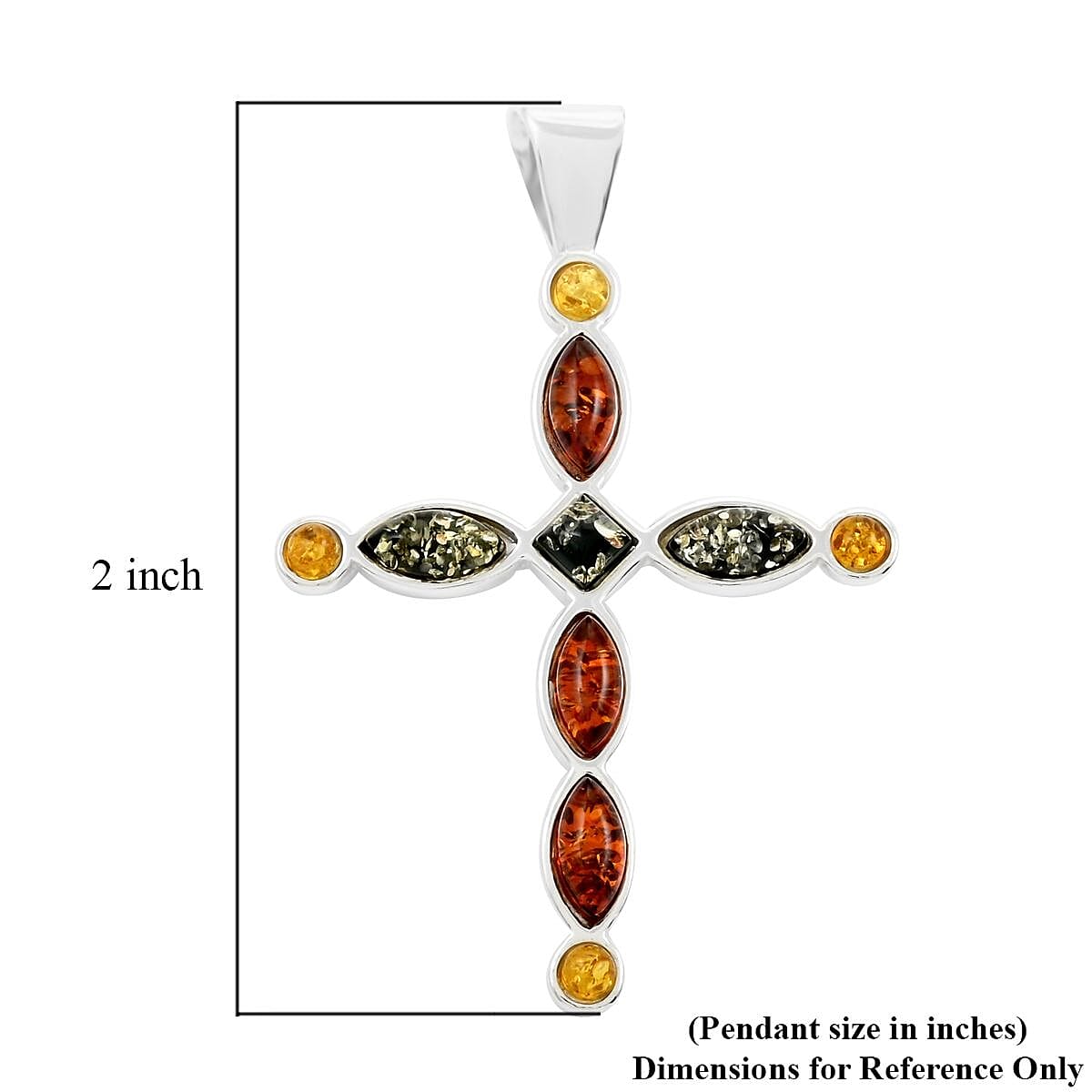 Multi Color Amber Cross Pendant in Sterling Silver image number 4