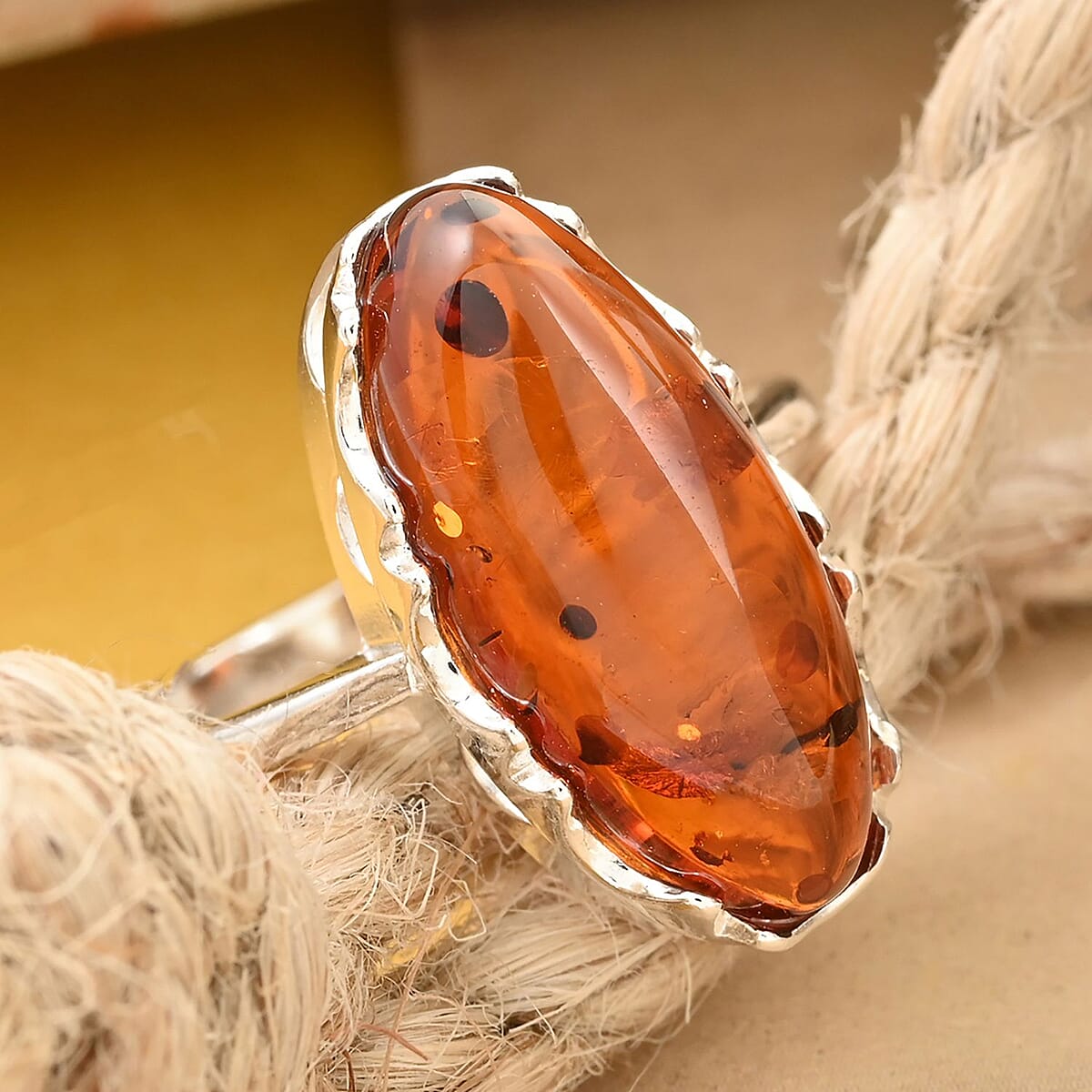 Baltic Amber Solitaire Ring in Sterling Silver (Size 8.0) image number 1