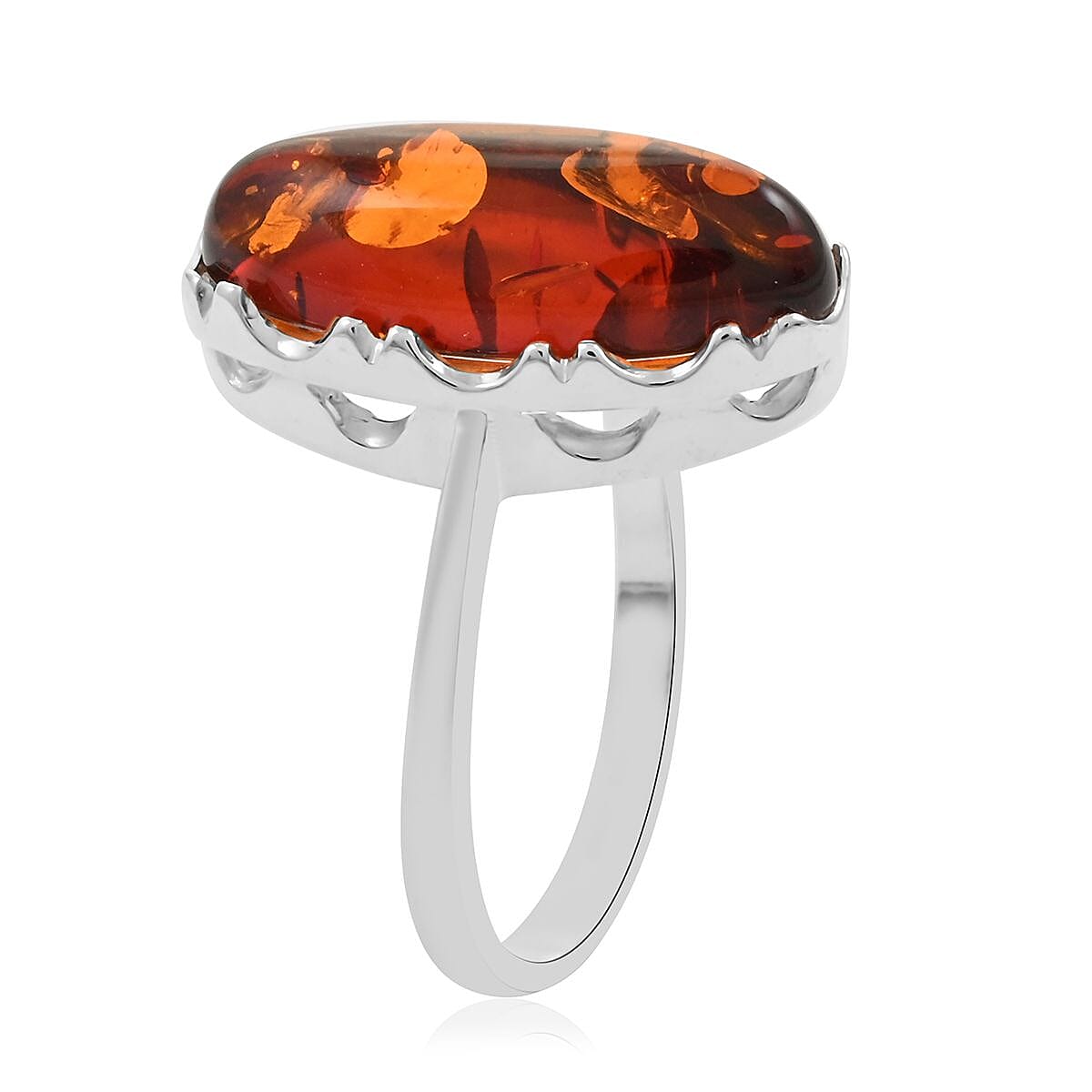 Baltic Amber Solitaire Ring in Sterling Silver (Size 8.0) image number 3