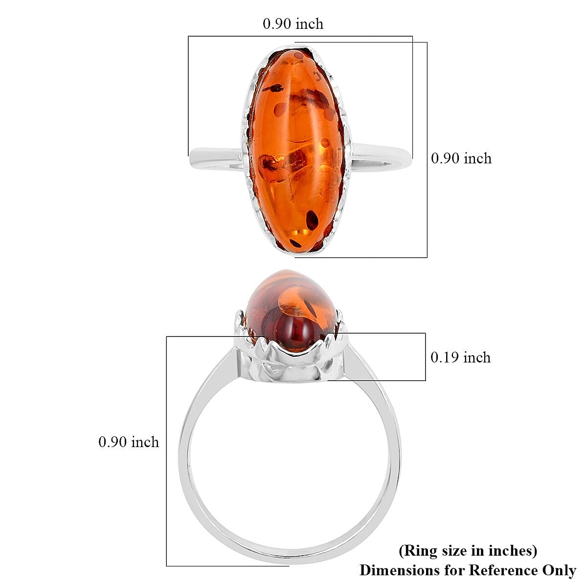 Baltic Amber Solitaire Ring in Sterling Silver (Size 8.0) image number 4
