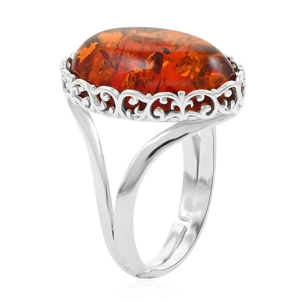 Baltic Amber Solitaire Ring in Sterling Silver (Size 10.0) image number 3
