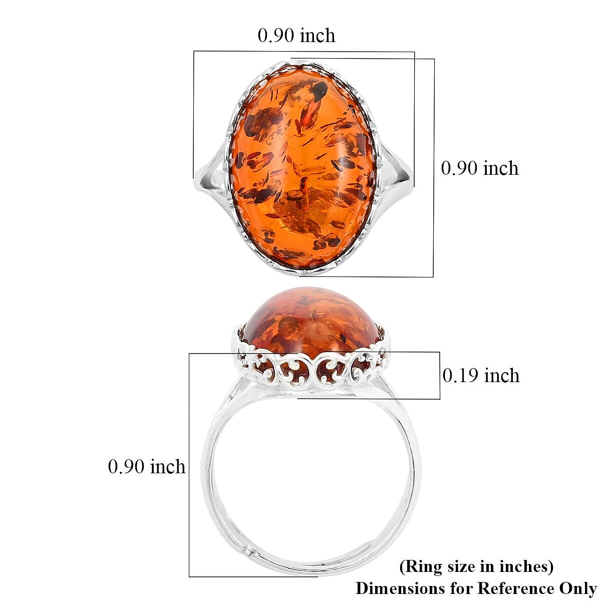 Baltic Amber Solitaire Ring in Sterling Silver (Size 10.0) image number 4