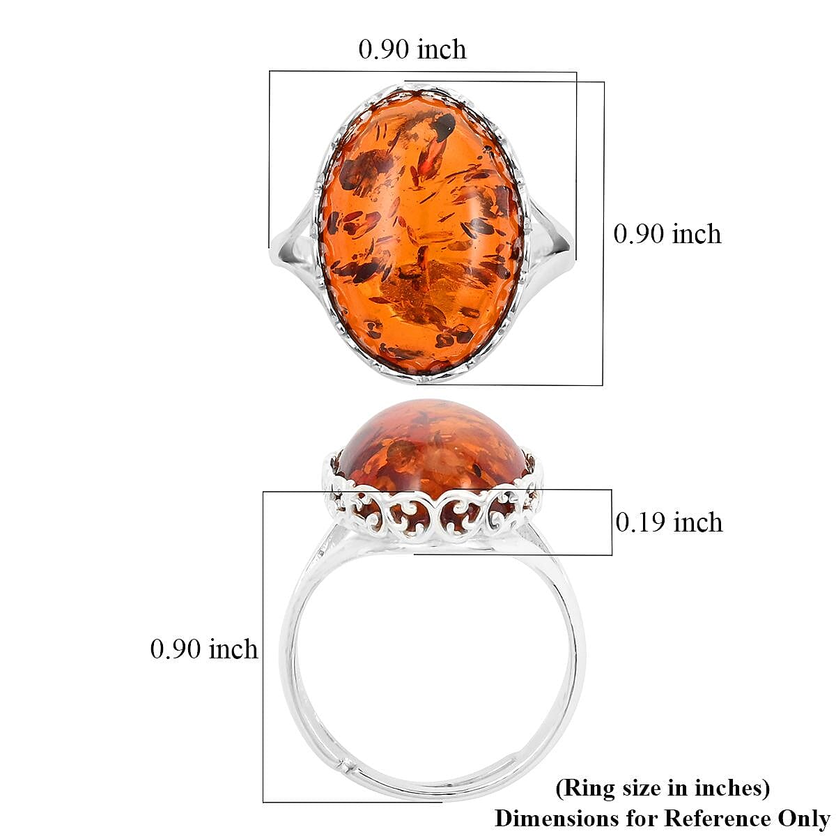 Baltic Amber Solitaire Ring in Sterling Silver (Size 7.0) image number 4