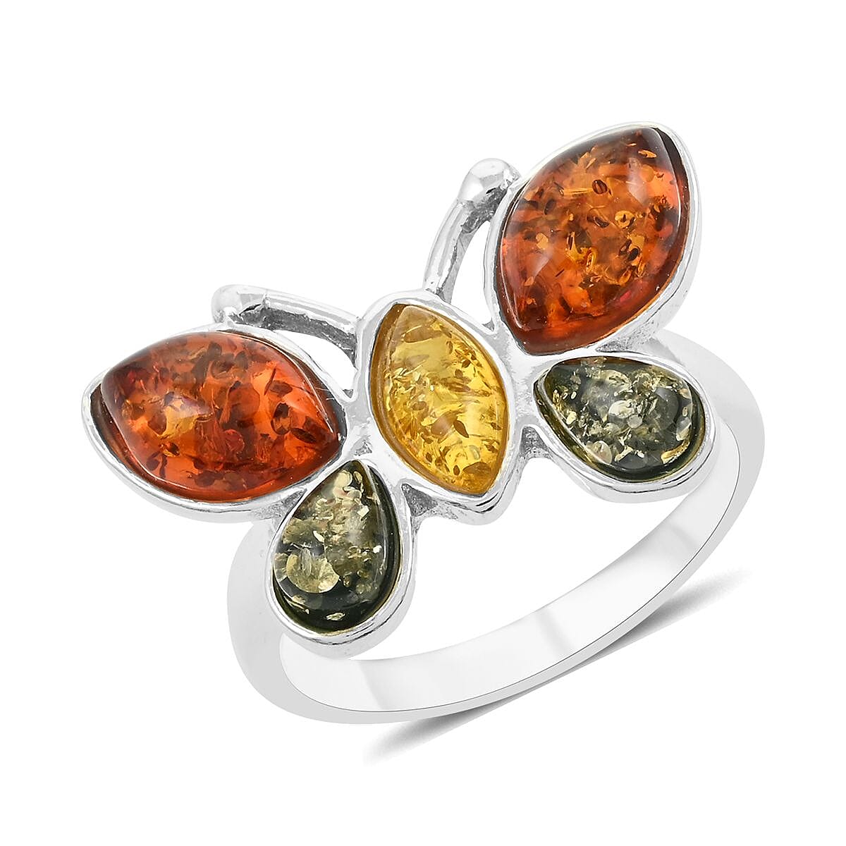 Baltic Amber Butterfly Ring in Sterling Silver (Size 10.0) image number 0