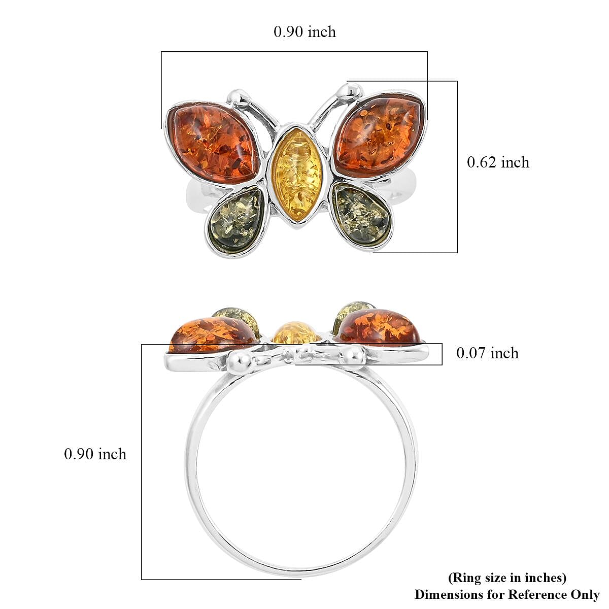 Baltic Amber Butterfly Ring in Sterling Silver (Size 10.0) image number 4