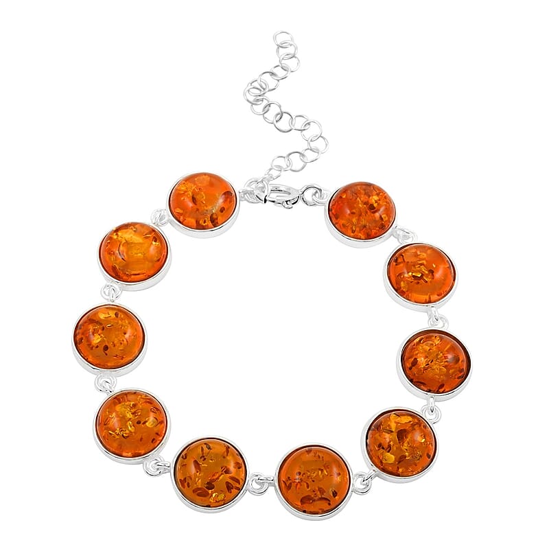 Baltic Amber Station Bracelet in Sterling Silver (6.00 In) with Extender