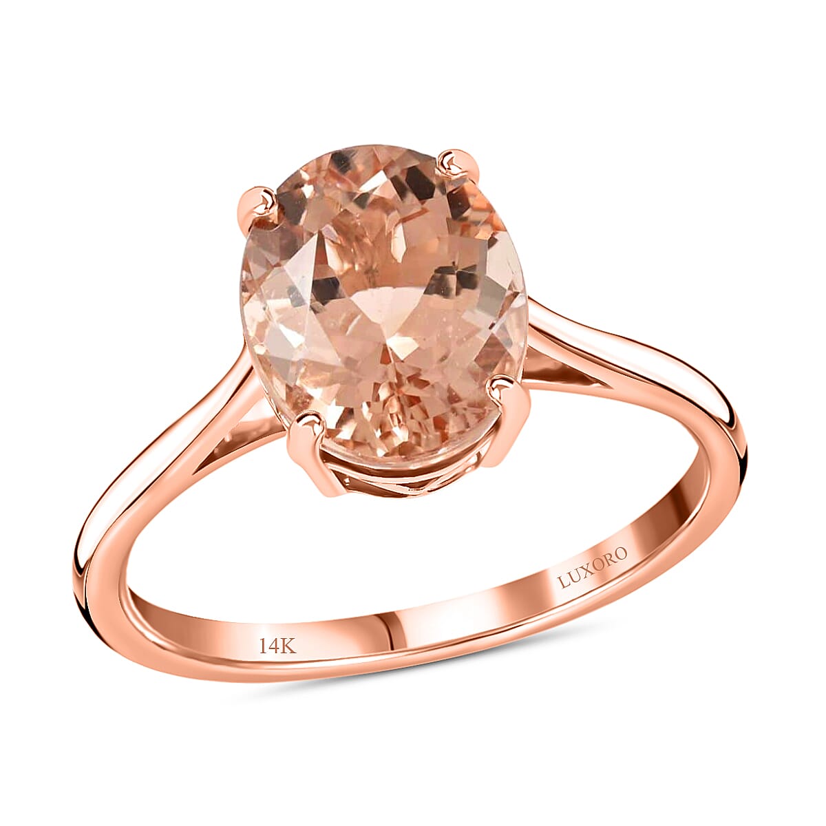 Certified and Appraised Luxoro 14K Rose Gold AAA Marropino Morganite Solitaire Ring (Size 5.0) 3.35 ctw