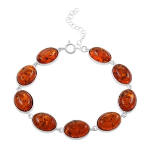Baltic Amber Station Bracelet in Sterling Silver (6.50-8.50In)