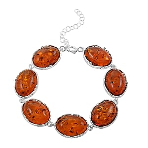 Baltic Amber Station Bracelet in Sterling Silver (6.50-8.50In)