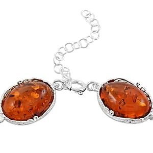 Baltic Amber Station Bracelet in Sterling Silver (6.50-8.50In)