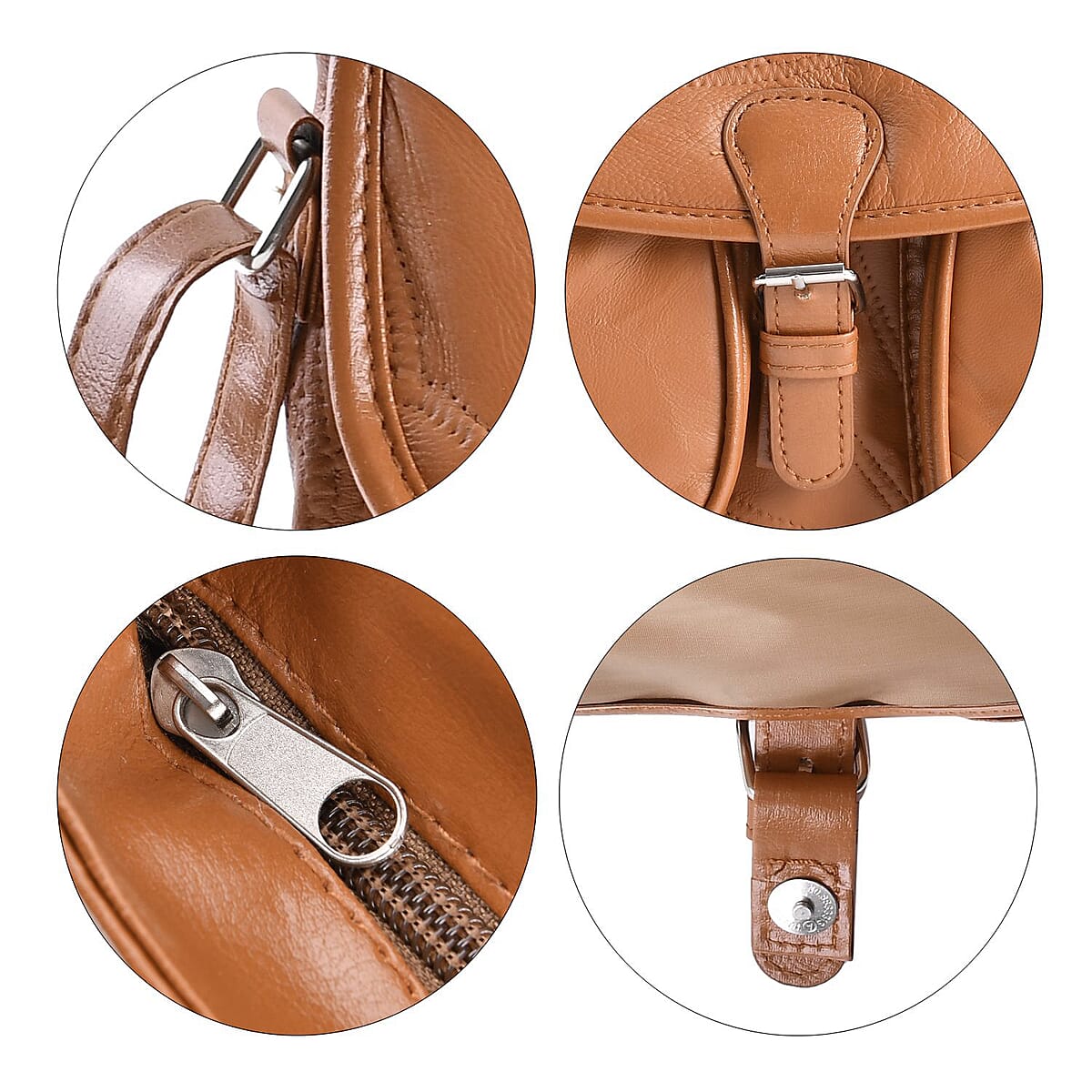 Tan Patch Work Sheep Leather Crossbody Bag with Faux Leather Trim with Adjustable Shoulder Strap image number 6