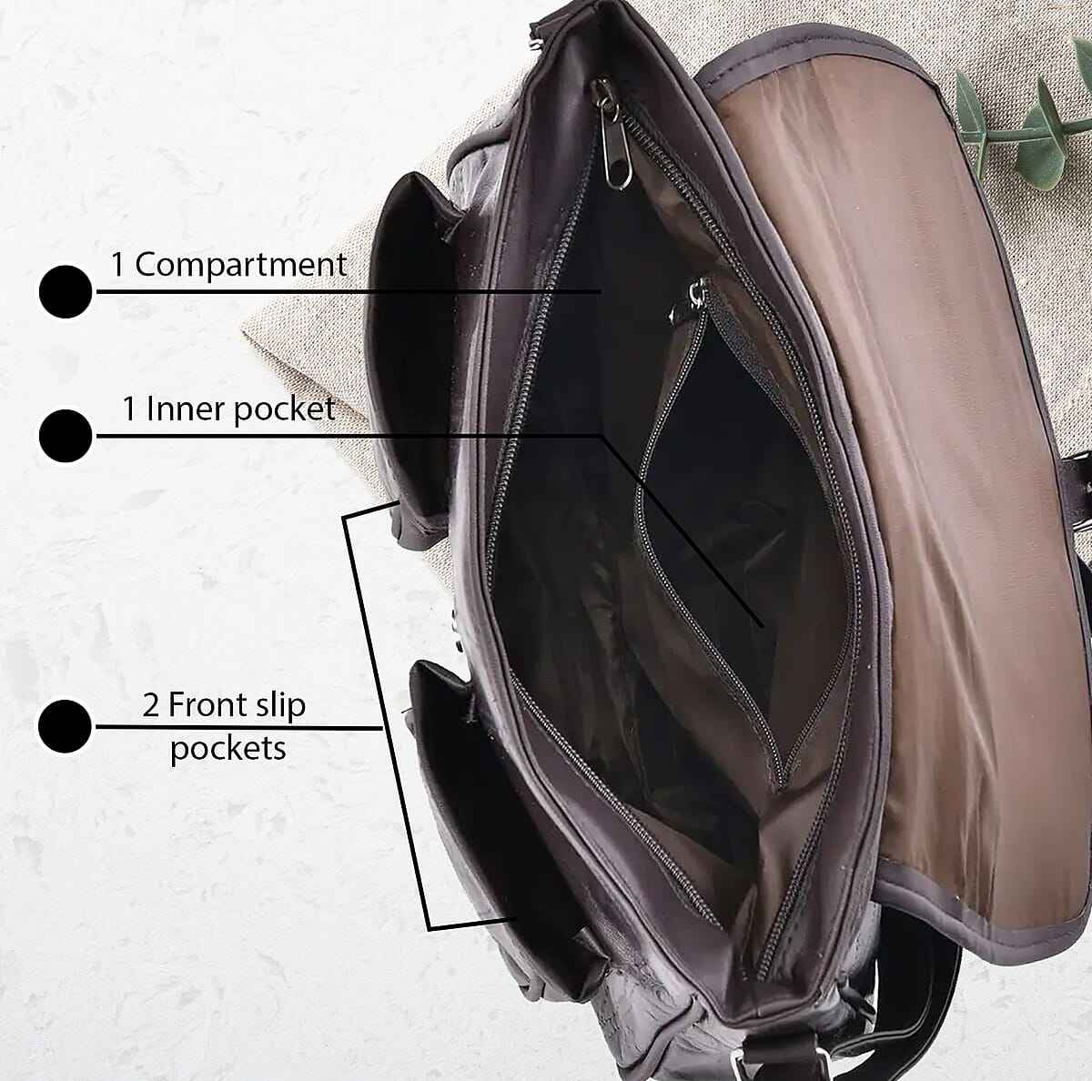 Brown Patch Work Sheep Leather Crossbody Bag with Faux Leather Trim with Adjustable Shoulder Strap image number 2