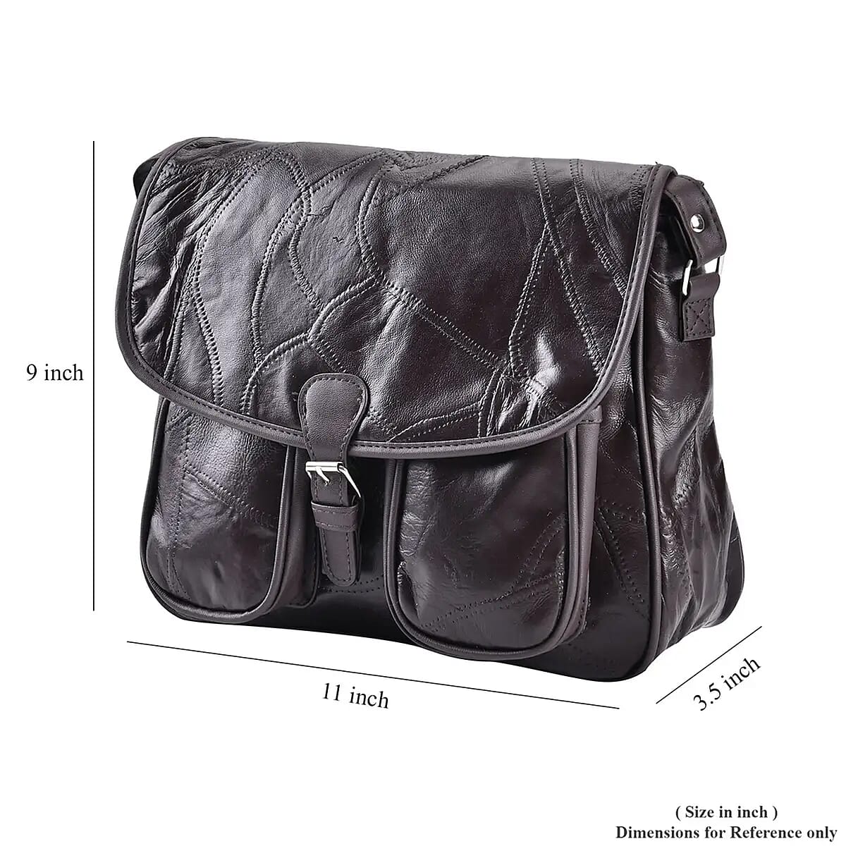 Brown Patch Work Sheep Leather Crossbody Bag with Faux Leather Trim with Adjustable Shoulder Strap image number 7