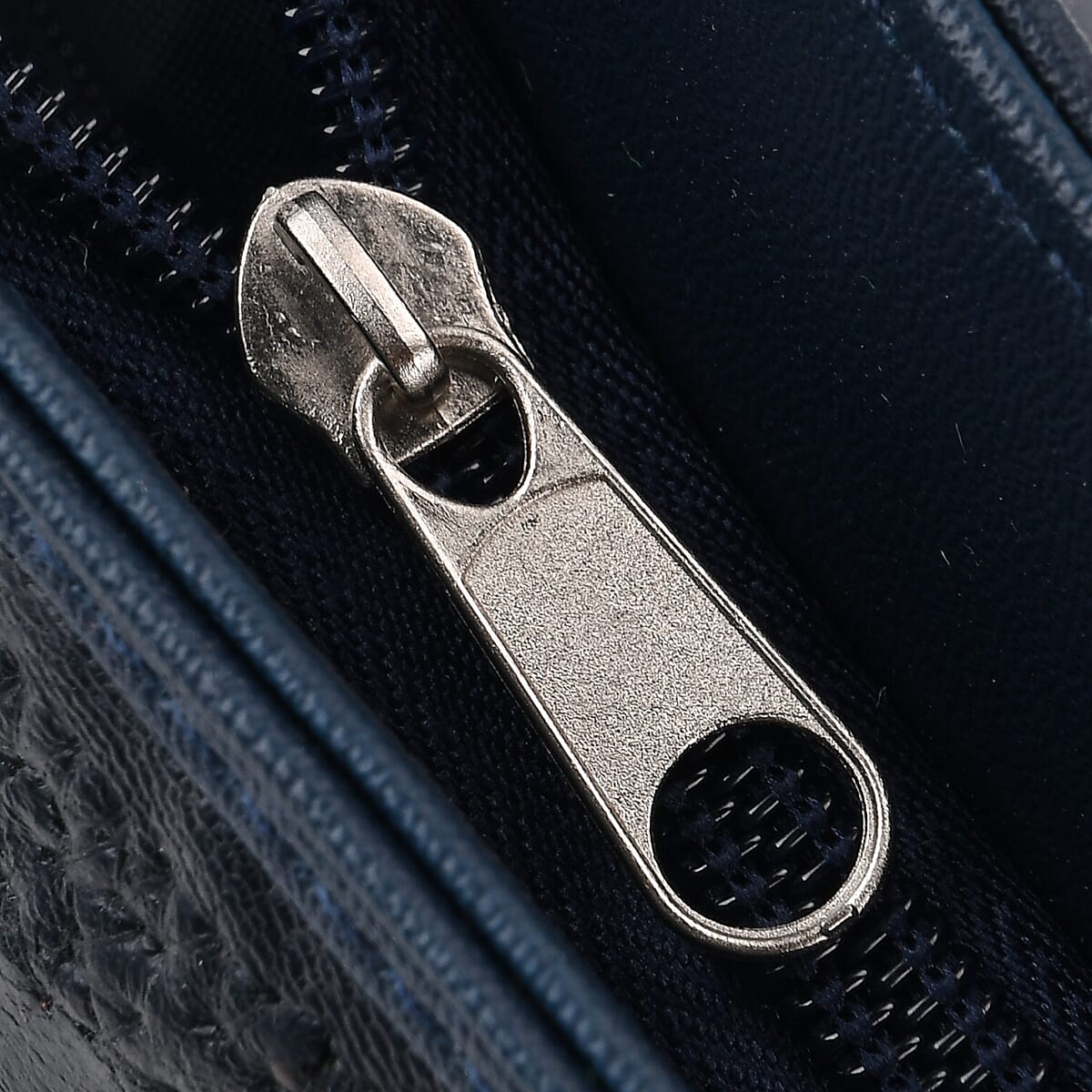 Blue Patch Work Sheep Leather Crossbody Bag with Faux Leather Trim with Adjustable Shoulder Strap image number 6