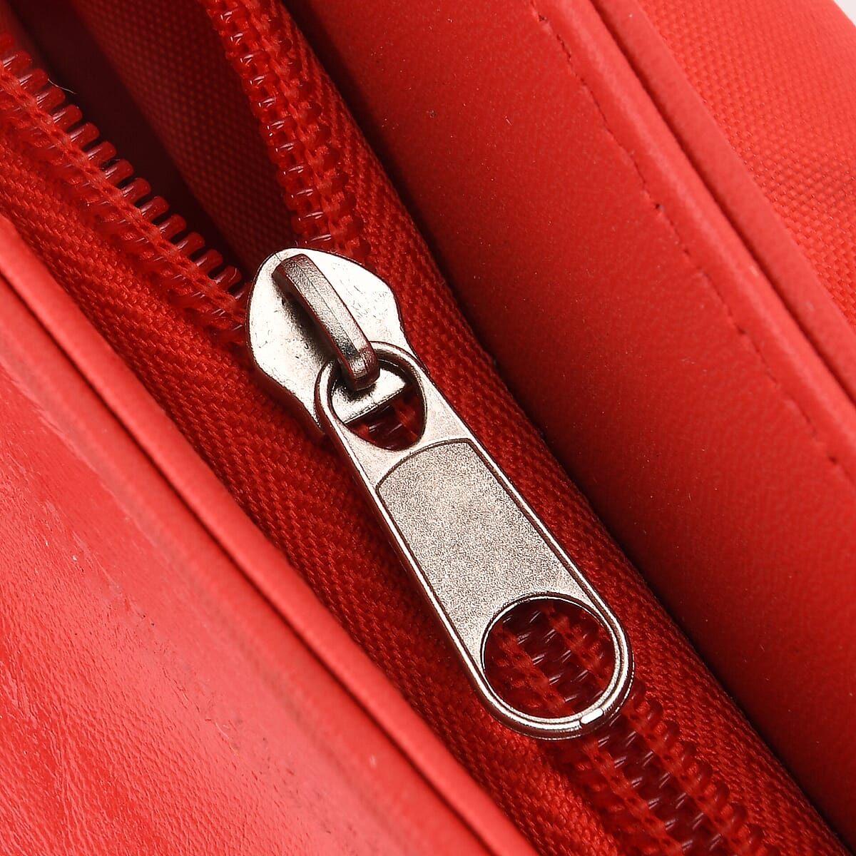 Red Patch Work Sheep Leather Crossbody Bag with Faux Leather Trim with Adjustable Shoulder Strap image number 6