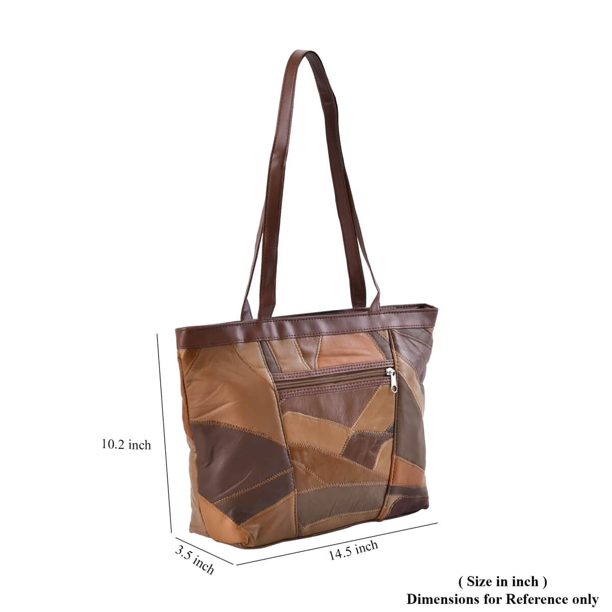 Multi Color Patch Work Genuine Sheep Leather Tote Bag (14.5"x10.2"x3.5") image number 4