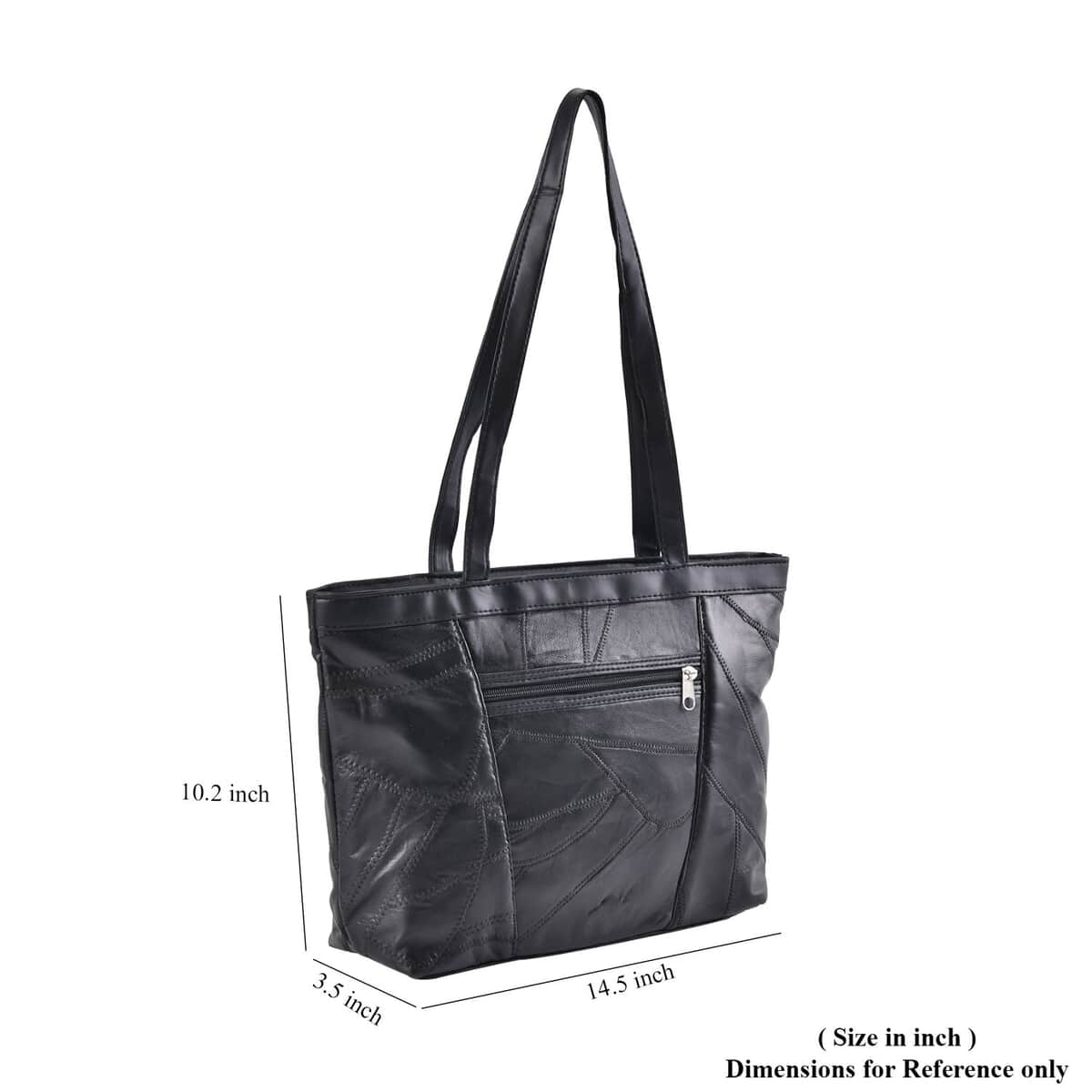 Black Patch Work Genuine Sheep Leather Tote Bag image number 4