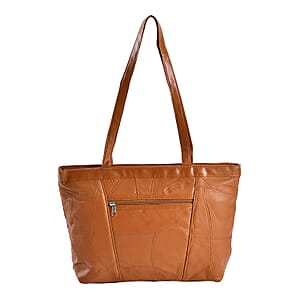 Tan Patch Work Genuine Sheep Leather Tote Bag