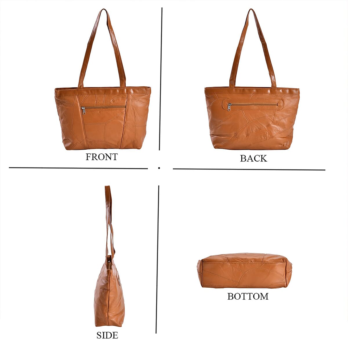 Tan Patch Work Genuine Sheep Leather Tote Bag image number 1