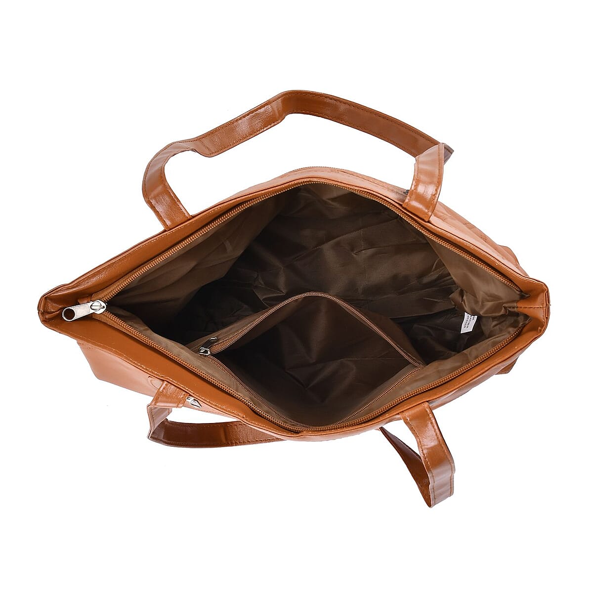 Tan Patch Work Genuine Sheep Leather Tote Bag image number 2