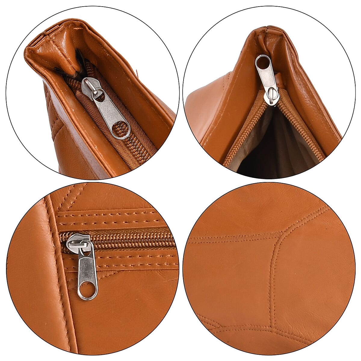 Tan Patch Work Genuine Sheep Leather Tote Bag image number 3