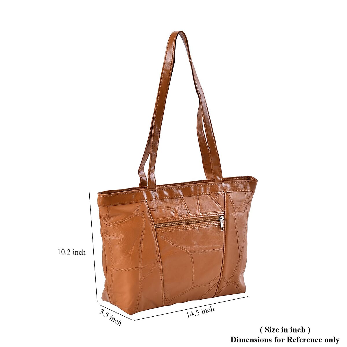 Tan Patch Work Genuine Sheep Leather Tote Bag image number 4