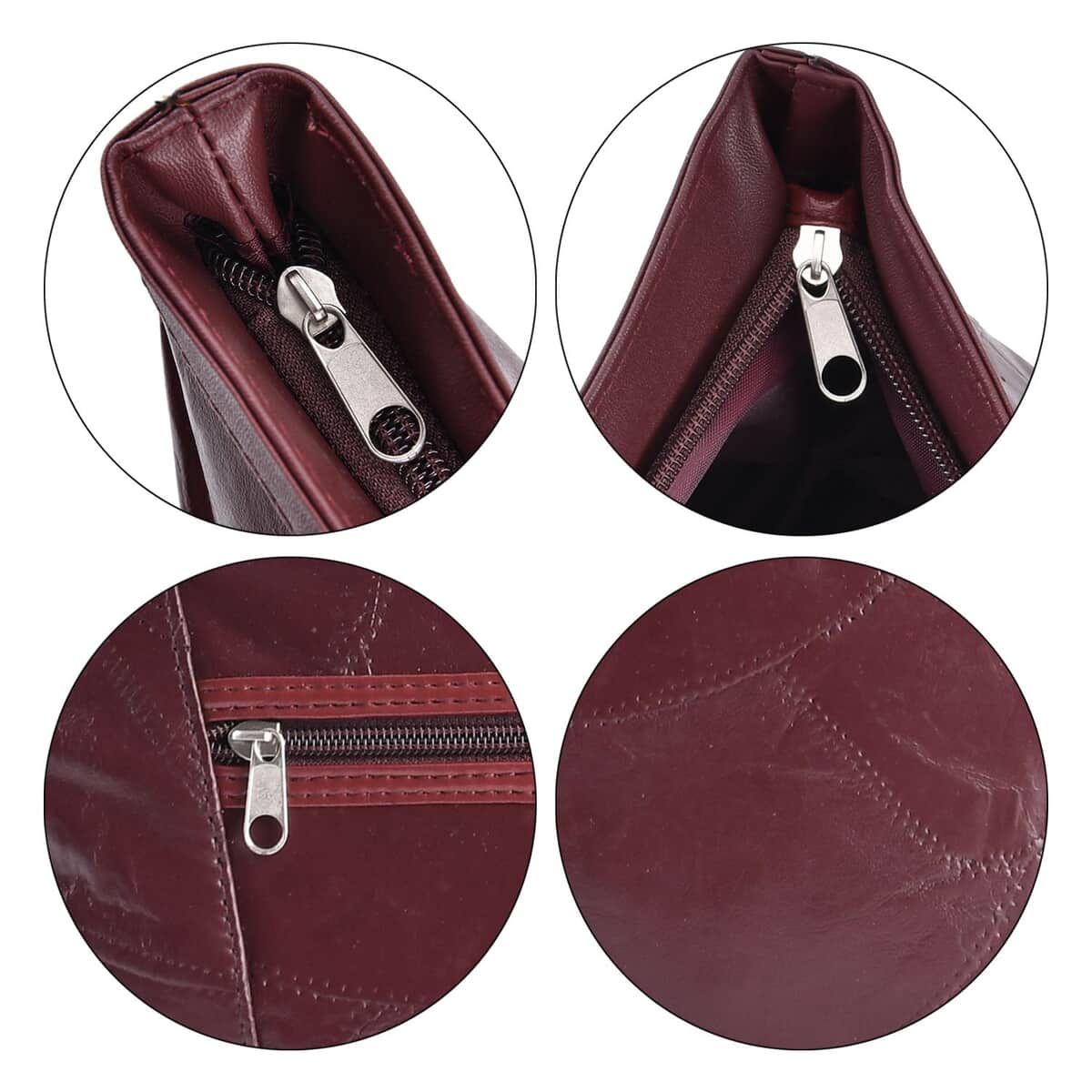 Burgundy Patch Work Genuine Sheep Leather Tote Bag image number 3