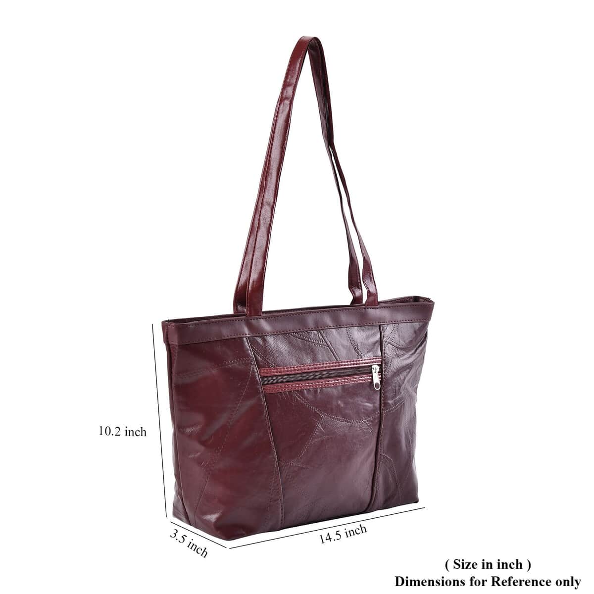 Burgundy Patch Work Genuine Sheep Leather Tote Bag image number 4