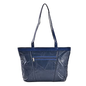 Blue Patch Work Genuine Sheep Leather Tote Bag