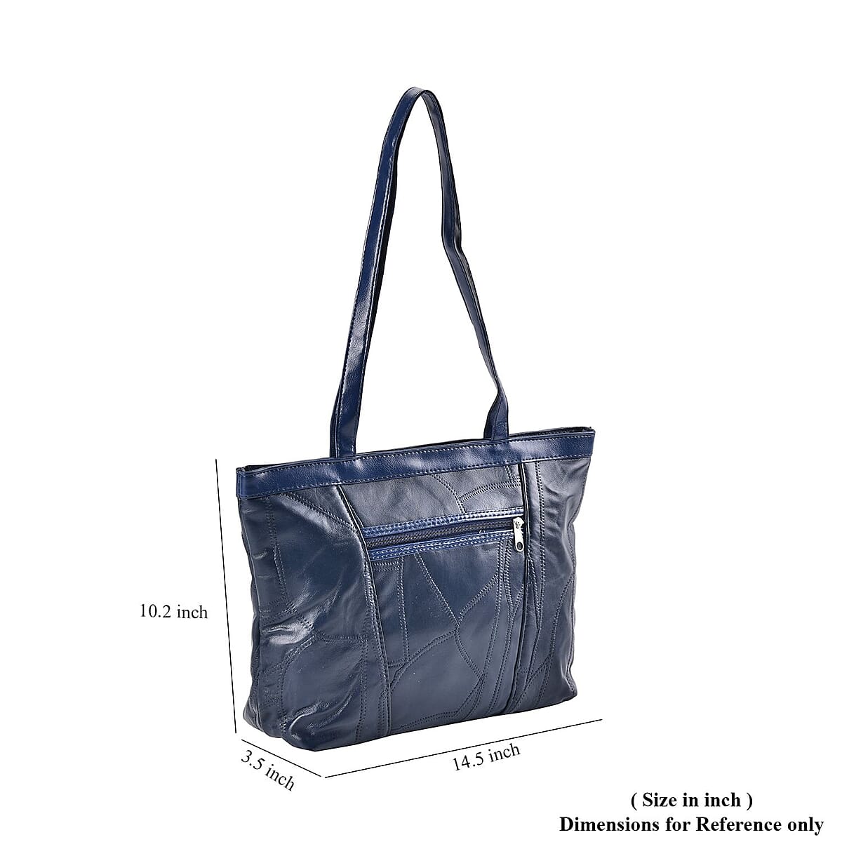 Blue Patch Work Genuine Sheep Leather Tote Bag image number 4