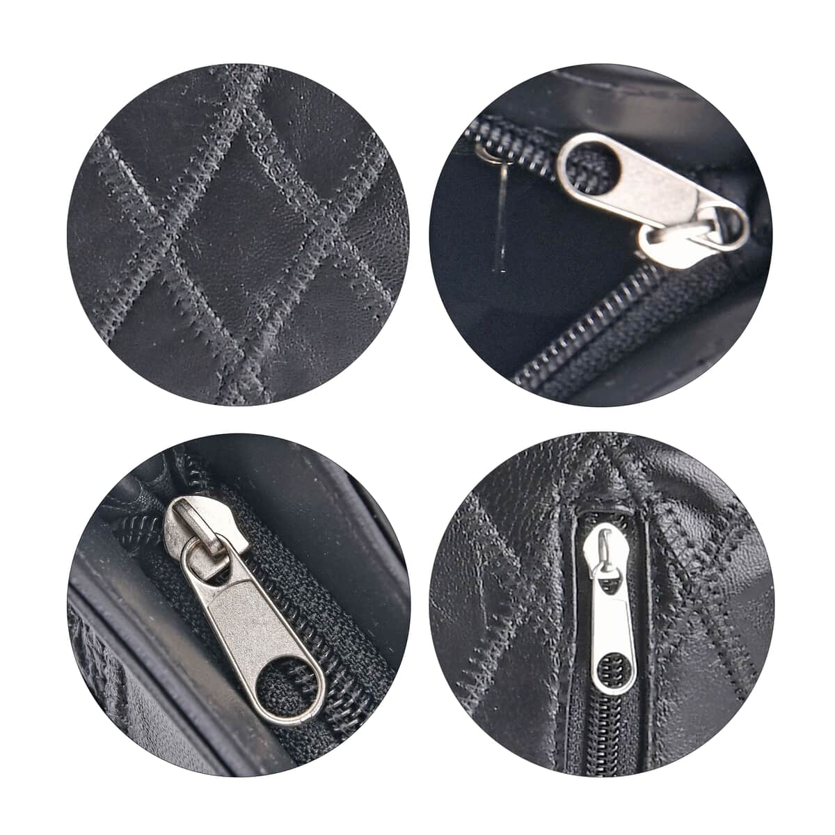 Black Quilted Checker Pattern Genuine Leather Crossbody Bag with Adjustable Shoulder Strap image number 3