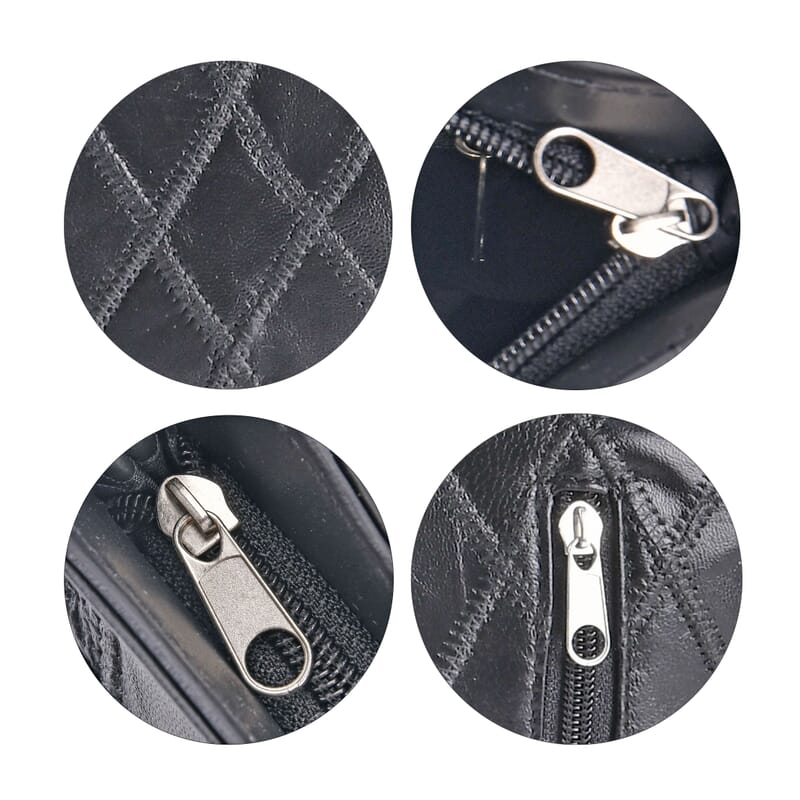 Black Quilted Checker Pattern Genuine Leather Crossbody Bag with Adjustable Shoulder Strap